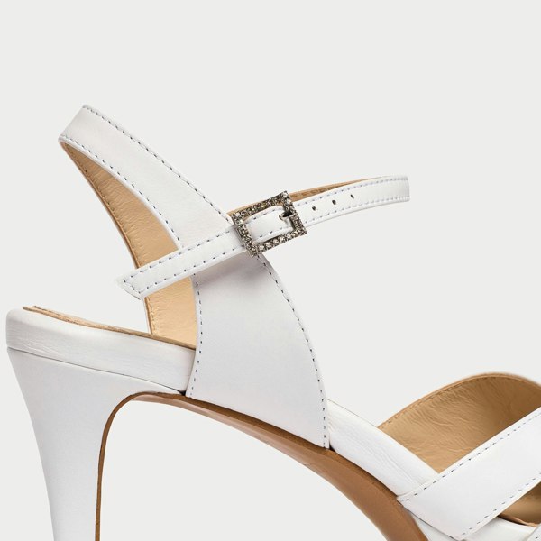 Calla Emily Shoes - White Leather with Diamante Buckle