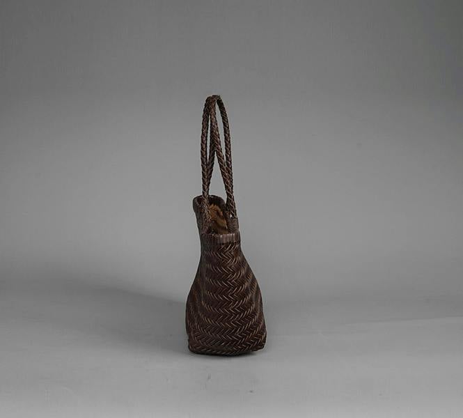 RIMINI Hand Weaving Leather Bucket 'Evelina' - Dark Brown