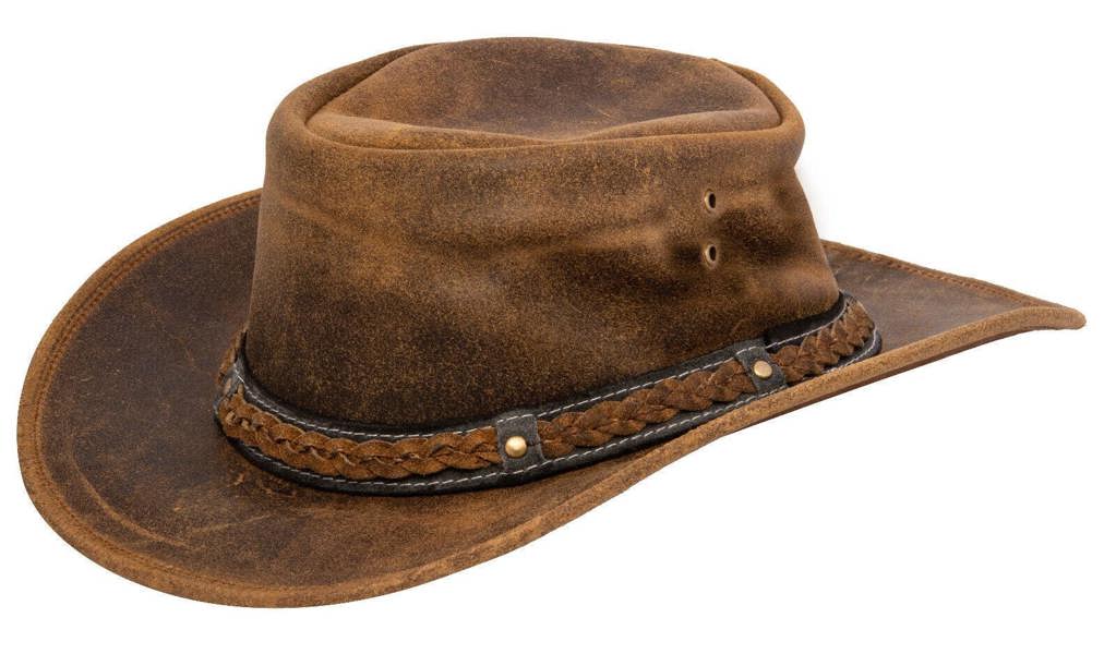Infinity Leather Cowboy Aussie Real Leather Hat Australian Black Western Outback Bush Hat