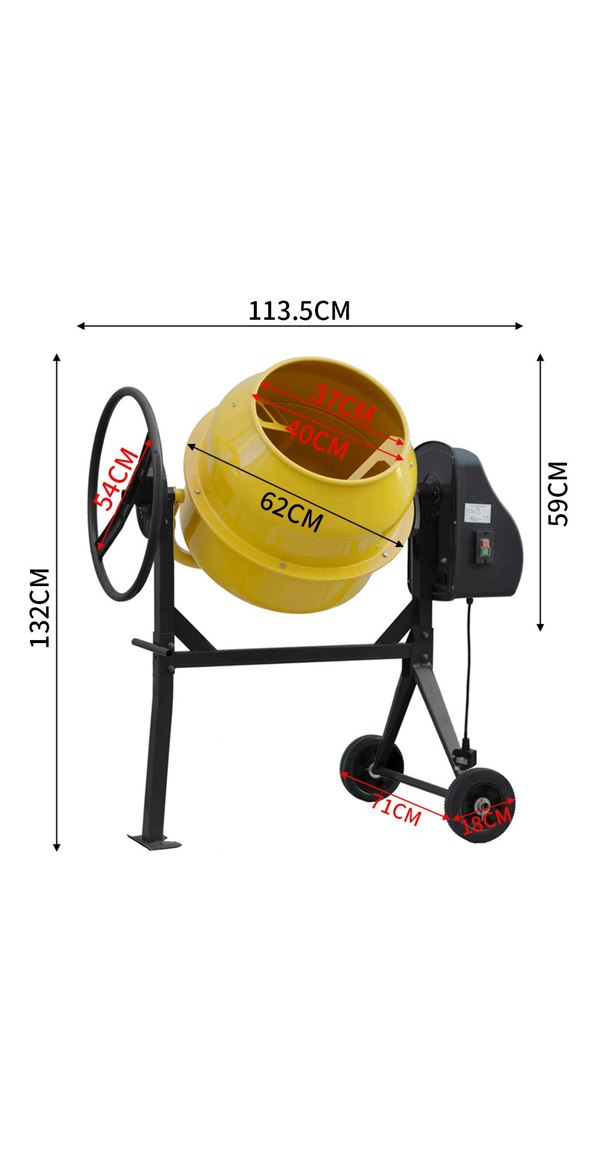 Living and Home 113.5cm W x 71cm D Electric Portable Cement Concrete Mixer with Wheels