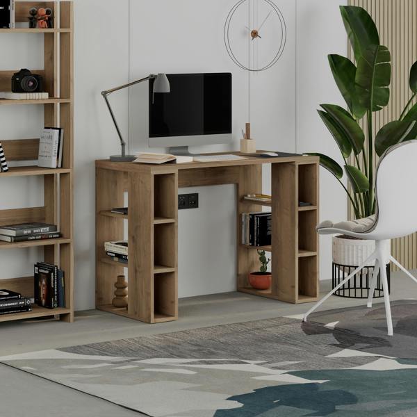 Decortie Modern Colmar 106cm Working Desk Particleboard 3 Open Shelves Wall Fix H75xW106cm