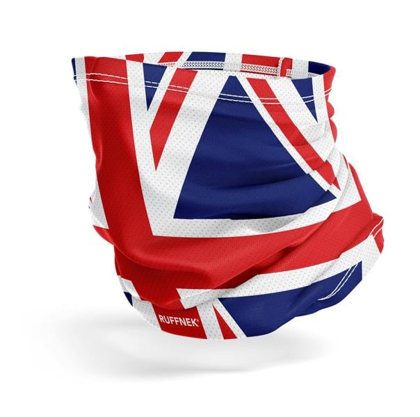 RUFFNEK® AirMesh Union Jack Snood – breathable, moisture-wicking multifunctional scarf with UPF 50+ protection. For sport and outdoor activities including workwear.