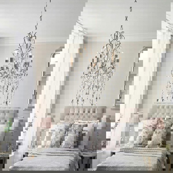 Aged Silver Ceiling Chandelier - 5 Bulb Light Decorative Ceiling Pendant Fitting