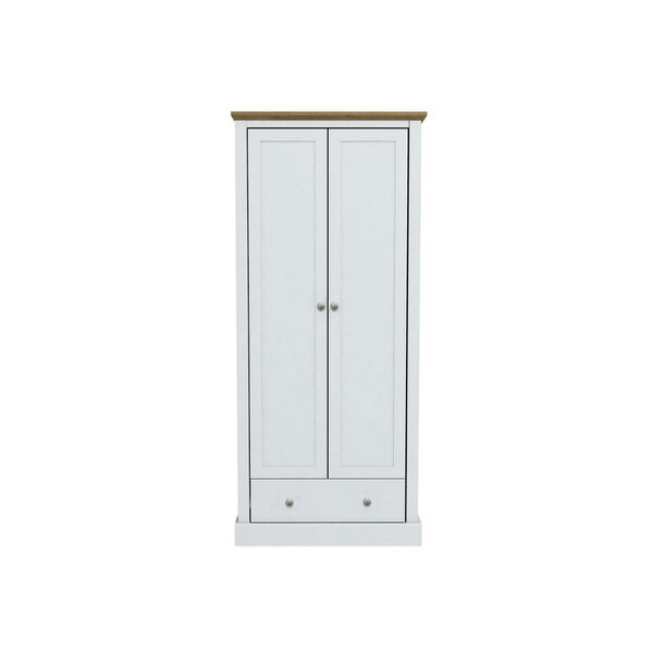 Wyld Haus Ardee White and Natural Oak Wooden Wardrobe 2 Doors 1 Drawers