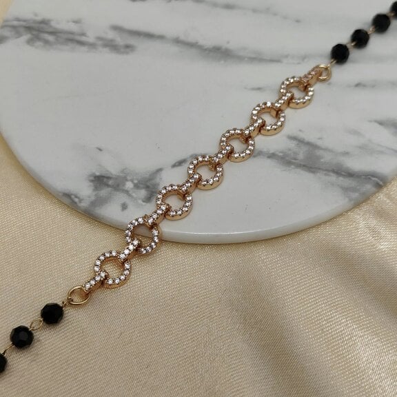The Colourful Aura Zircon Round Chain Link beaded Adjustable Bracelet