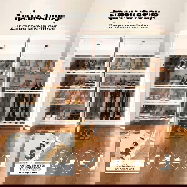 Levede Shoe Cabinet 4-Tier Door Entryway Storage Rack Organizer Cupboard White