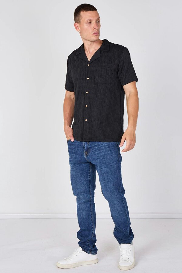 Textured Short Sleeve Revere Collar Shirt