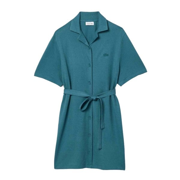 Lacoste Women's Linen Blend Belted Shirt Dress - Green