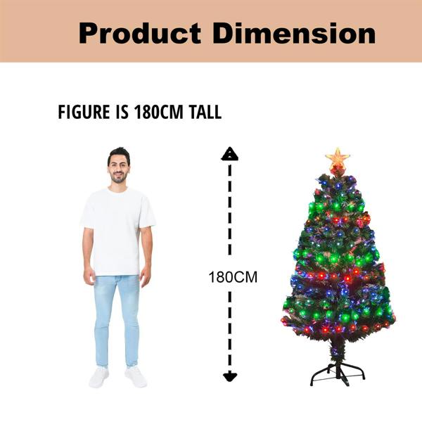 6ft Fibre Optic Christmas Tree, Multicolour LED Pre-Lit with 8 Light Modes, PVC Green Tips image 4