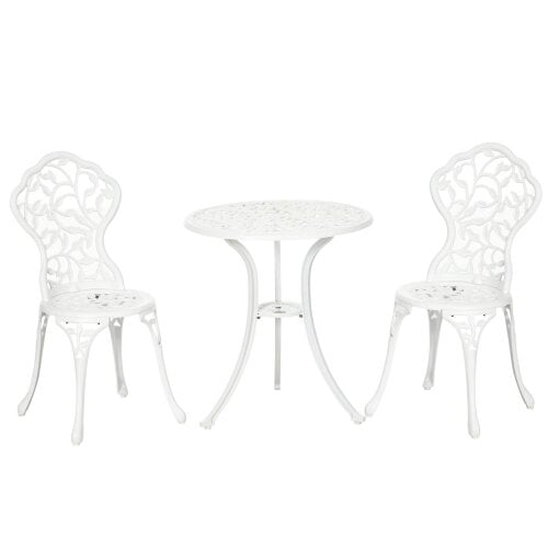 Wyld Haus Karipa Cast Aluminium White 3 Piece Outdoor Floral Bistro Dining Set With Table And Chairs