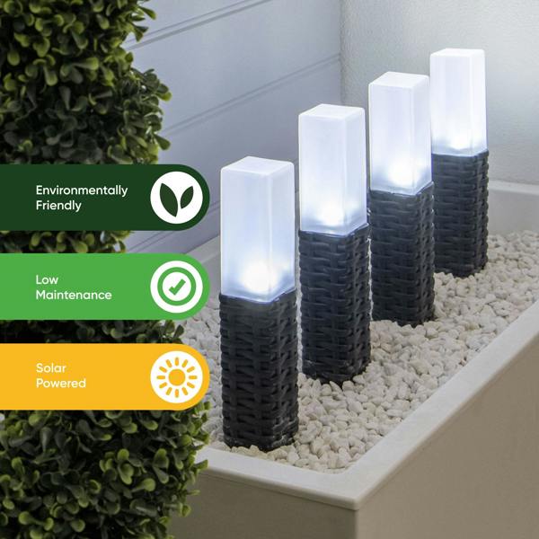 Gardenwize Pack of 4 Solar Stake Lights – Rattan Effect LED Lights