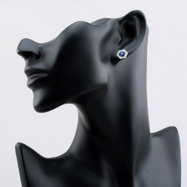 T. H. Baker Sterling Silver Rhodium Plated Blue Cubic Zirconia Hexagon Stud Earrings 8.57.0018