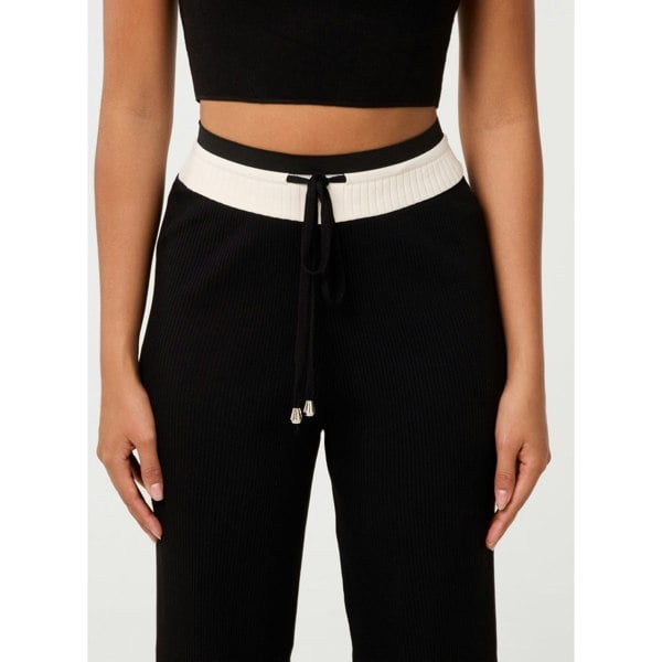 Pink Vanilla Ribbed Contrast Waist Wide Leg Joggers