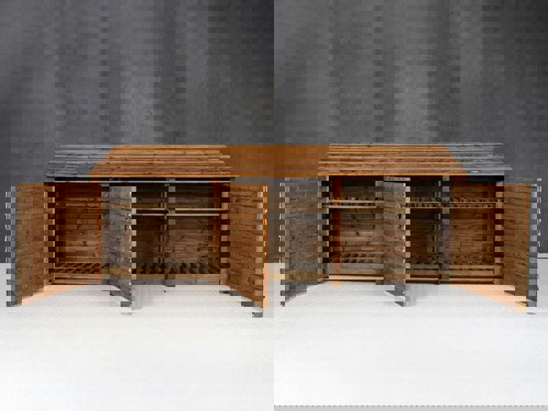 Arbor Garden Solutions Wooden Log Store with Doors and Shelf W-335cm, H-126cm or 180cm, D-88cm - Brown Finish