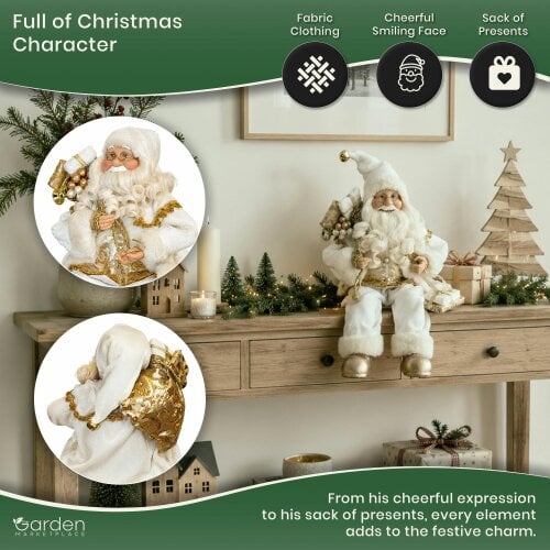 White Sitting Santa Claus Christmas Figure with Sack of Presents, 45cm