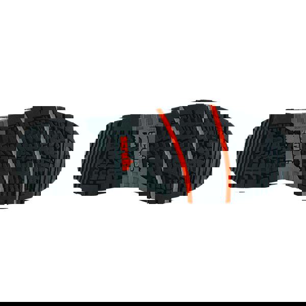 Scruffs Halo 3 Mens Safety S3 Lace Up Steel Toe Midsole Trainers, black and orange work shoes with slip-resistant soles, steel toe protection, and durable midsole for safety in industrial environments.