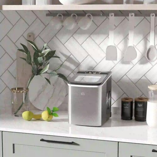 Bobobiy Ice Maker Machine Countertop, 9 Ice Cubes in 8 Mins, 12KG in 24Hrs, Self-Cleaning Portable Ice Cube Maker with Adjustable Ice Size, Black