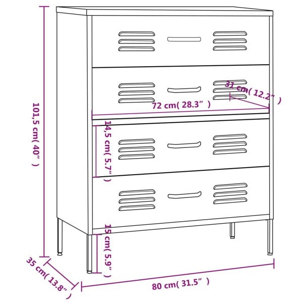 Berkfield Chest of Drawers Mint 80x35x101.5 cm Steel