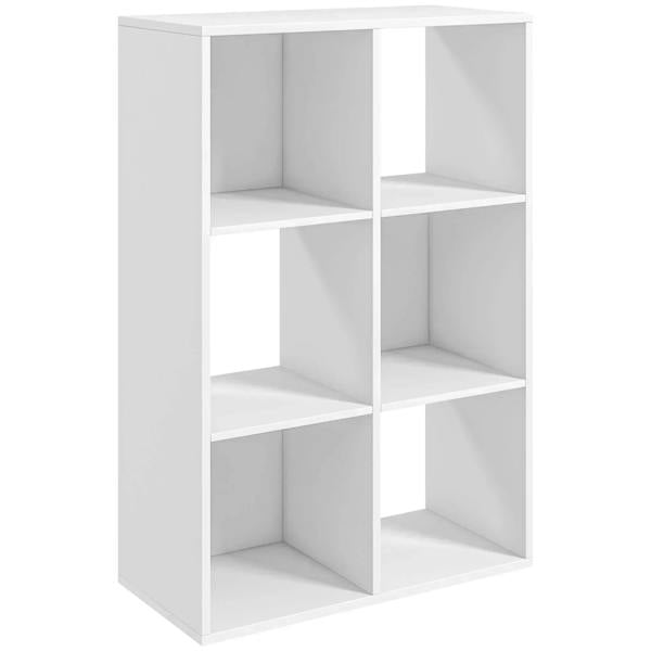 White 6-cube bookshelf unit with nine open cube compartments