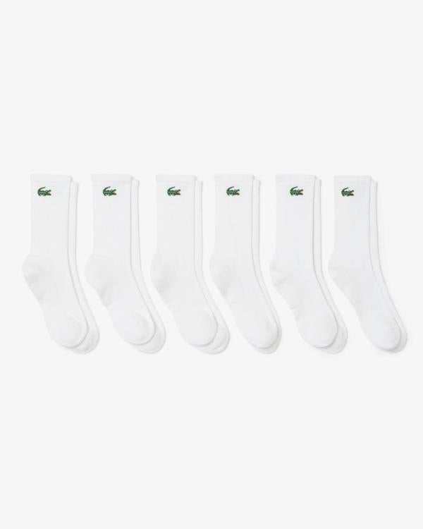 Lacoste 6 - Pack Long Mens Sport Socks - White 001 | CHO | Designer Mens Socks