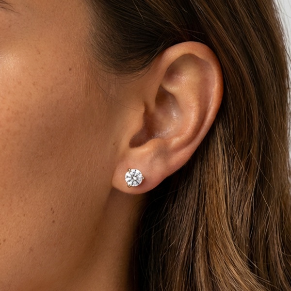 Round Diamond Simulant Stud Earrings in 18k Gold or Silver