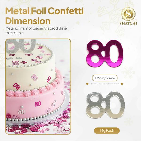 80th Birthday Pink & Silver Foil Confetti Decorations, Size Range Pack Options for Party Tables image 9