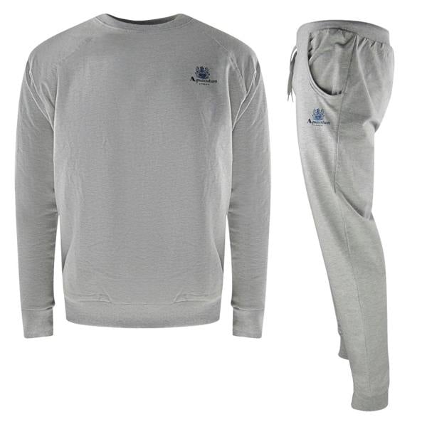Aquascutum Small Iconic Crest  Crew Neck Grey Tracksuit Set - Nova Clothing