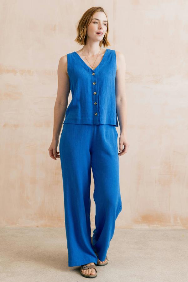 Lily & Me Allium Two Way Button Through Vest Cobalt
