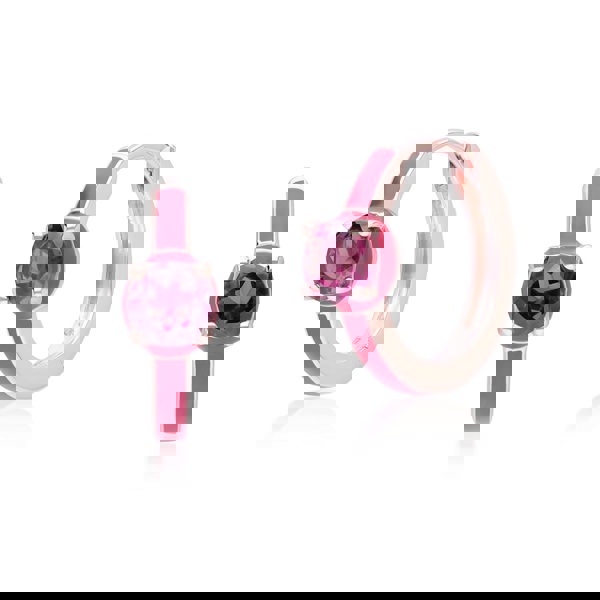 Gemondo Siberian Waltz Pink Enamel & Round Rhodolite Hoop Earrings In Rose Gold Vermeil