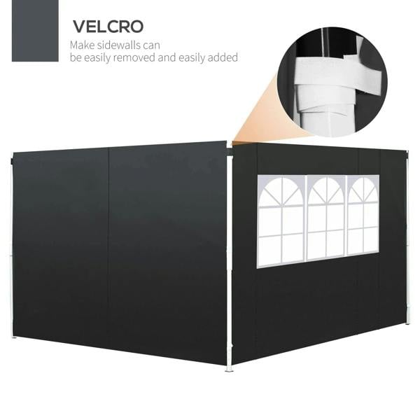 Black gazebo side wall panel with arched window insert and removable-fit seam detail
