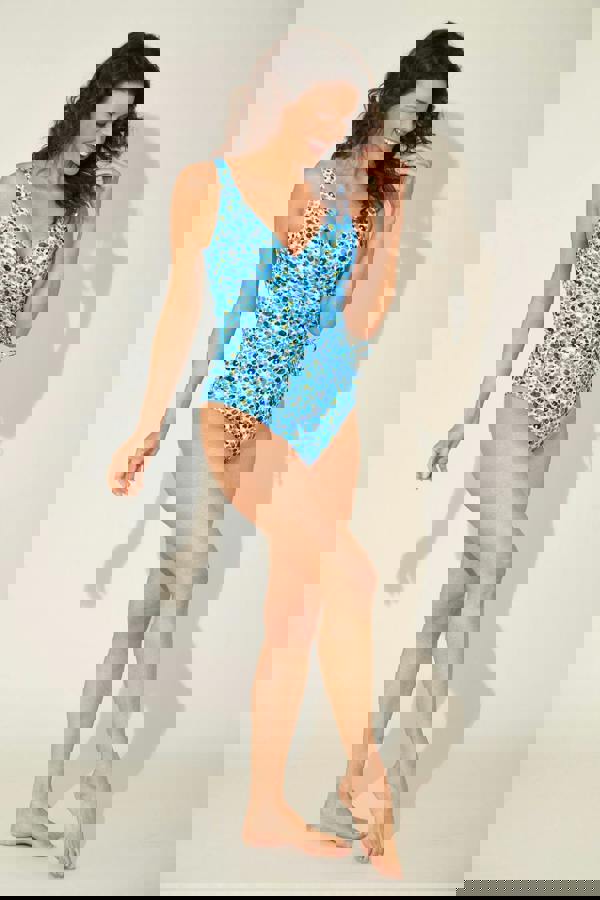 Blue Leopard Side Gather Swimsuit