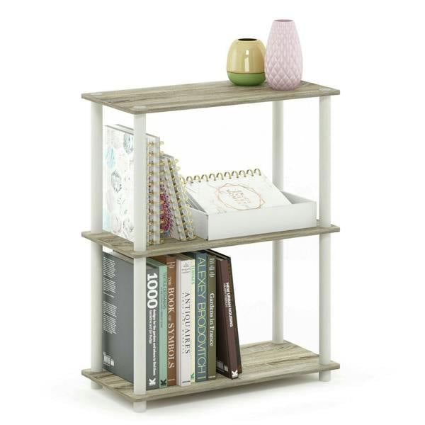 WALPLUS Modern Turn-N-Tube 3-Tier Compact Multipurpose Shelf Display Rack, Sonoma Oak/White for Bedroom