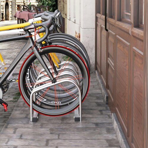 HOMCOM Bike Parking Rack Bicycle Locking Storage Stand for 4 Cycling Silver - 4 Racks - Silver