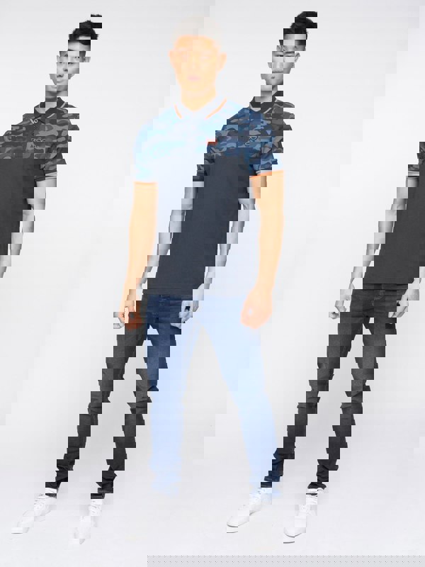 Crosshatch Brightling Camo Polo Navy