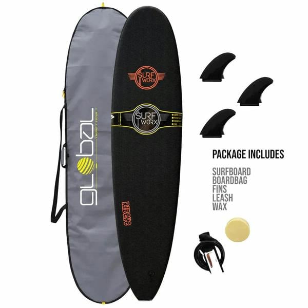 Surfworx Ribeye Black Mini Mal Soft Surfboard 8ft 0 Starter Package