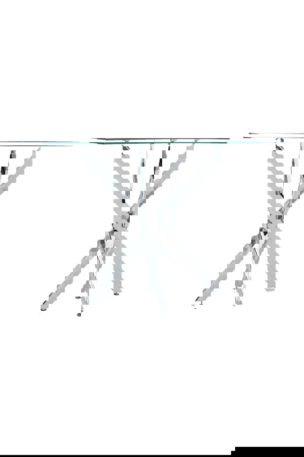 Living and Home 40cmD Stylish Tempered Glass Coffee Table Rectangular Dining Table with Chrome Cross Legs