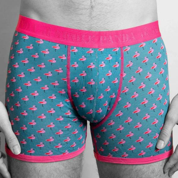 SWOLE PANDA Flamingos Bamboo Boxer Brief, Blue/pink