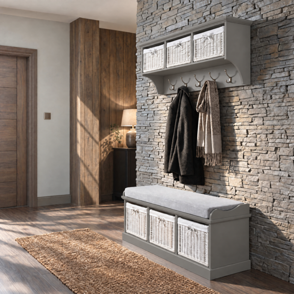 Statement Furniture Tetbury Large Hallway Set with Storage Baskets and Cushion Seat - Dove Grey