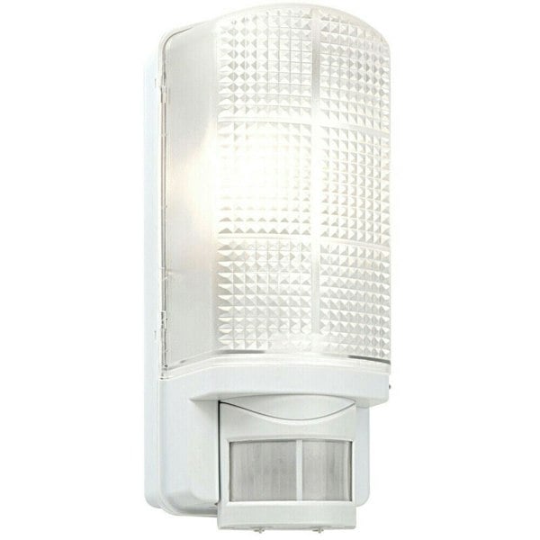 WHITE IP44 Outdoor Wall Bulkhead Light & 10m PIR Motion Sensor 60W E27 Edison Loops