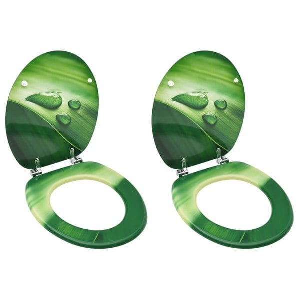Berkfield WC Toilet Seats with Lid 2 pcs MDF Green Water Drop Design