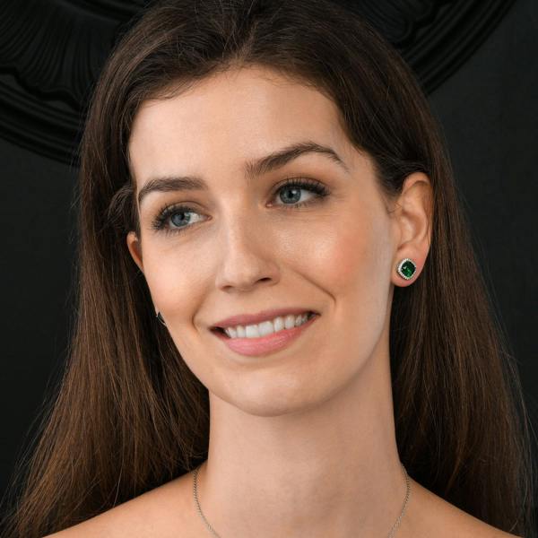 namana 925 Sterling Silver Cushion Shaped Green Halo Stud Earrings for Women