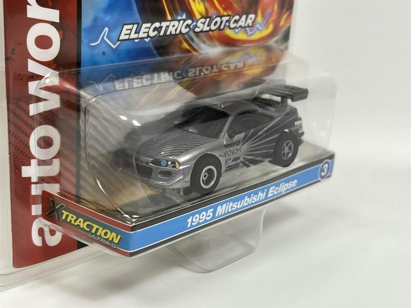 Auto World Slot Cars 1995 Mitsubishi Eclipse Silver HO Scale Slot Car X Traction Auto World SC378-3