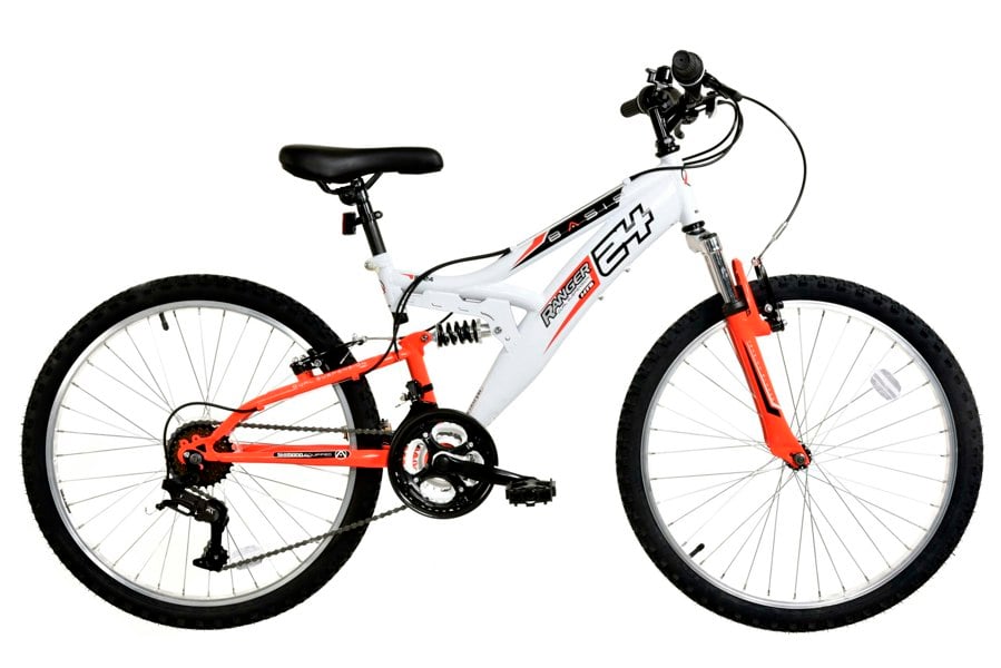 Basis Ranger Junior Full Suspension Mountain Bike, 24In Wheel - White/Red