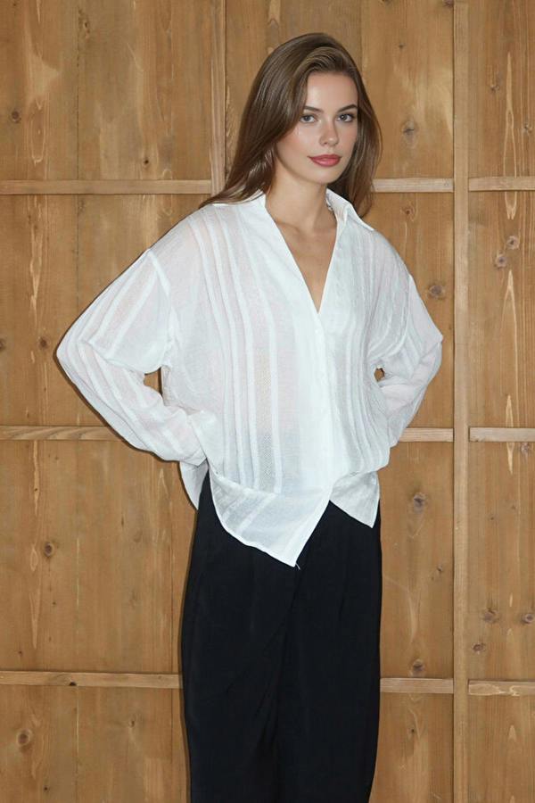 WOVCOR Ribbed Detail Lightly Transparent Shirt