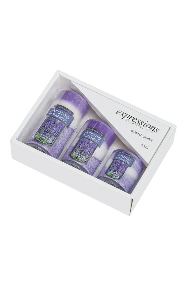 Living and Home 3Pcs Purple Lavender Scented Candle Set