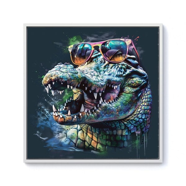 Warren Reed Crocodile In Glasses Splash Art Framed Canvas