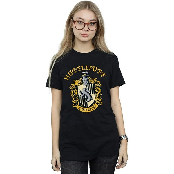 Harry Potter Womens Hufflepuff Cotton Boyfriend T-Shirt - Black