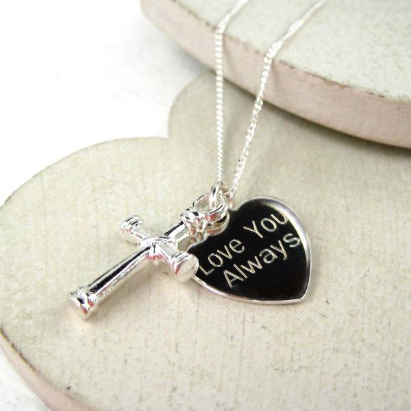 Personalised Sterling Silver Cross Charm Necklace