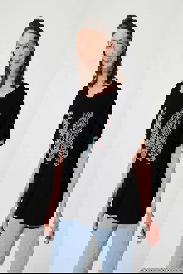 Black | Butterfly Print Sparkly Relaxed Top