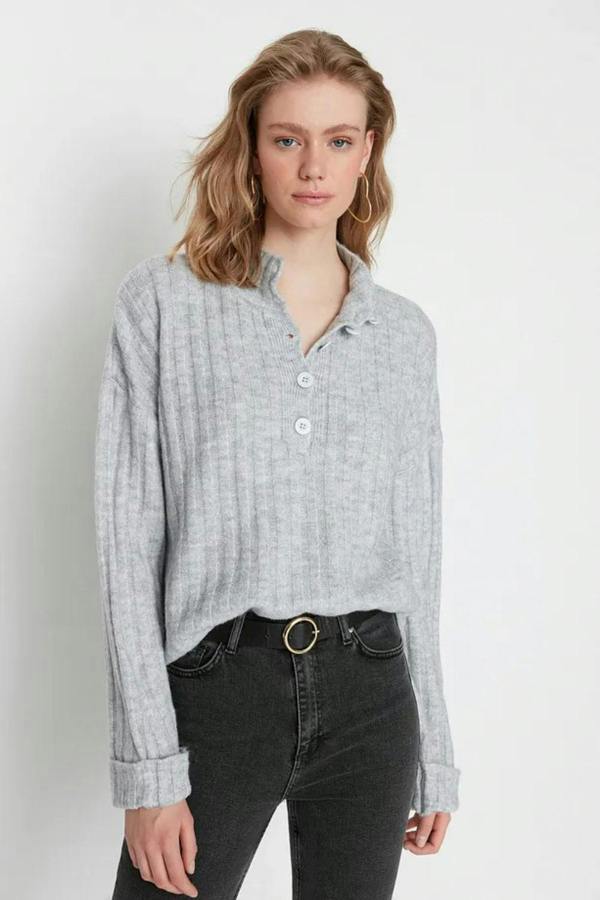 Hoxton Gal Oversized Soft-Textured High Neck Knit Top